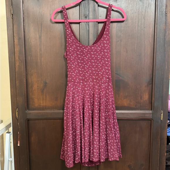 Abercrombie & Fitch Dresses & Skirts - Abercrombie & Fitch Floral Burgundy Skater Dress Cross Back Large Cottagecore